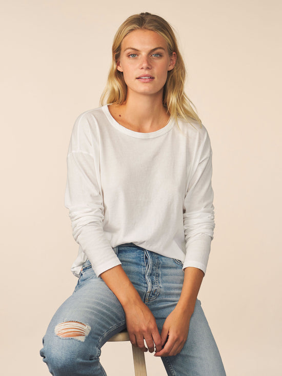 women’s cotton cashmere long sleeve - white